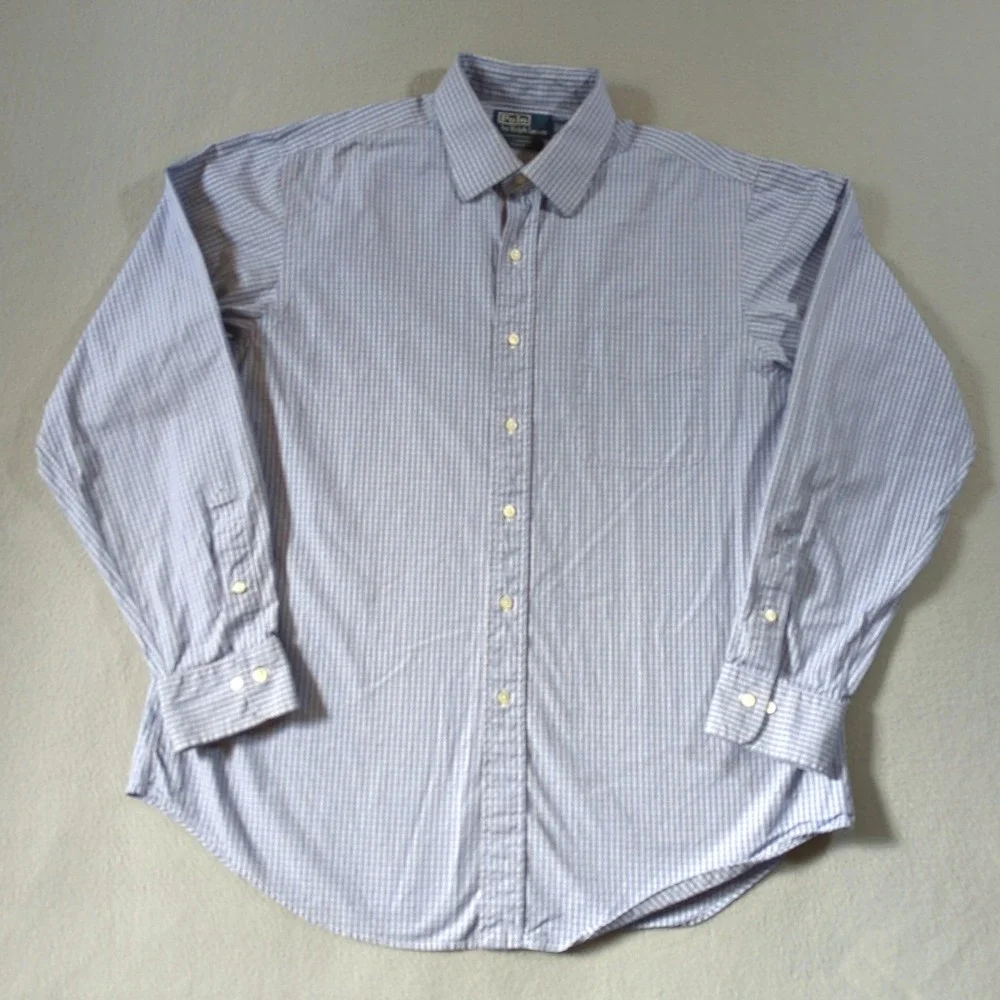 Polo Ralph Lauren Button Down Shirt Mens 17 XL Blue Check Curham Classic Fit